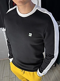 ZEROWEAR - LACOSTE METAL LOGO DETAYLI BEYAZ KOL ŞERİTLİ PİKE KUMAŞ SWEAT