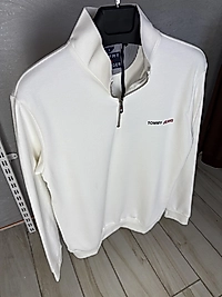 ZEROWEAR - TOMMY HILFIGER GÖĞÜS KABARTMALI BASKI YARIM FERMUARLI PİKE & OYSHO KUMAŞ KARIŞIMI SWEAT